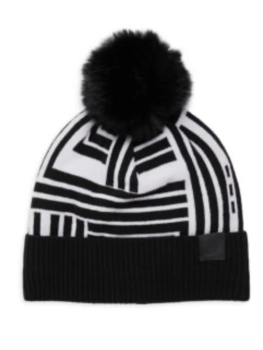 NWT Karl Lagerfeld Paris Faux Fur Trim Pom Pom Beanie